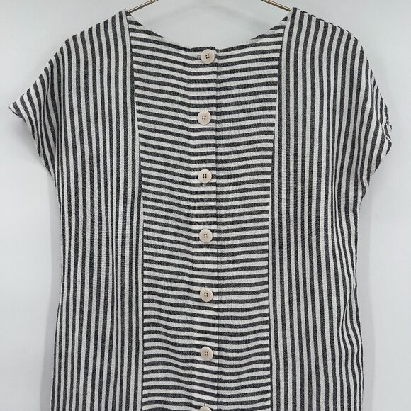 Madewell Stripe Play Button Back Linen Tunic Shift Dress Women's M - Picture 5 of 11